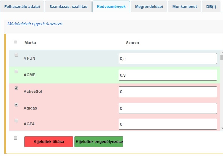 Kedvezmény partnerenként